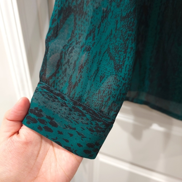 ✨️4/$20 Emerald Green Long Sleeve Snake Print Relaxed Blouse, Chiffon - Picture 8 of 13